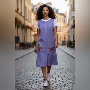 Vintage 60s Dachshund Novelty Shift Dress Purple Mod Dog Applique Small